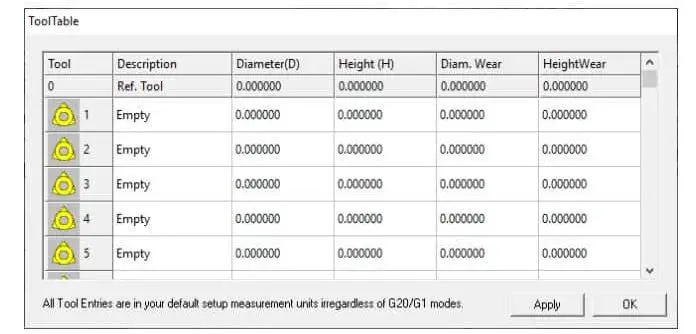 Mach3 tool length table