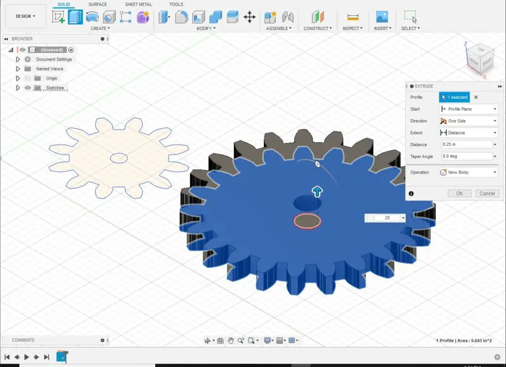 extruding a profile in fusion 360