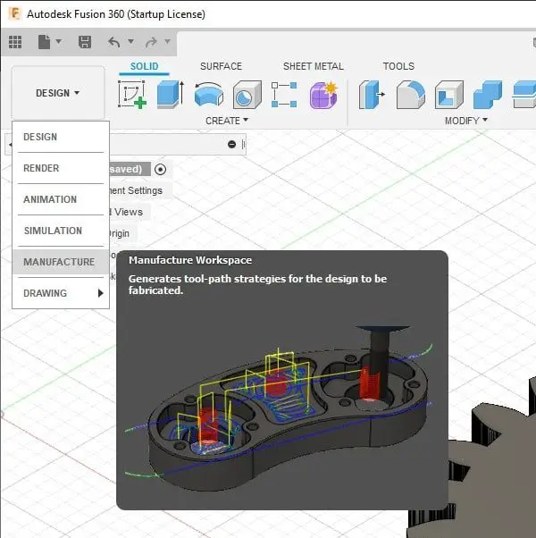 manufacture workspace in fusion 360