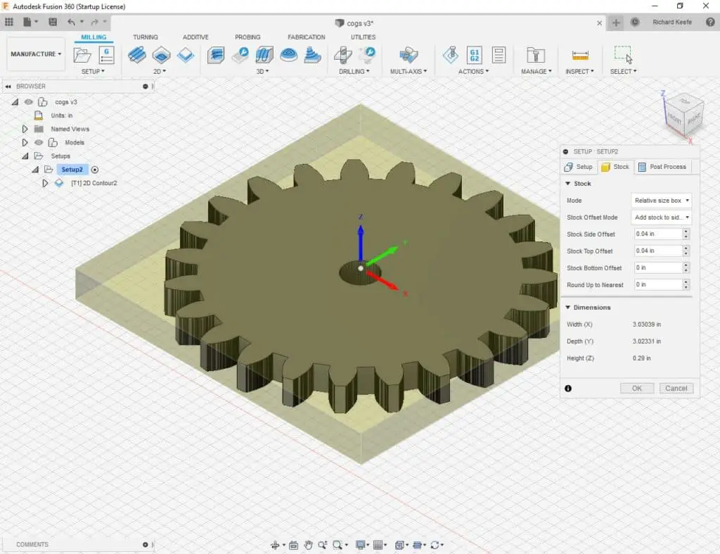 stock setup in fusion 360