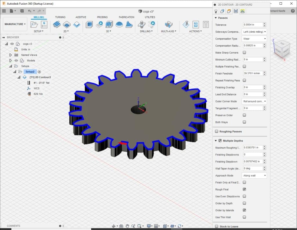 selecting the profile in fusion 360