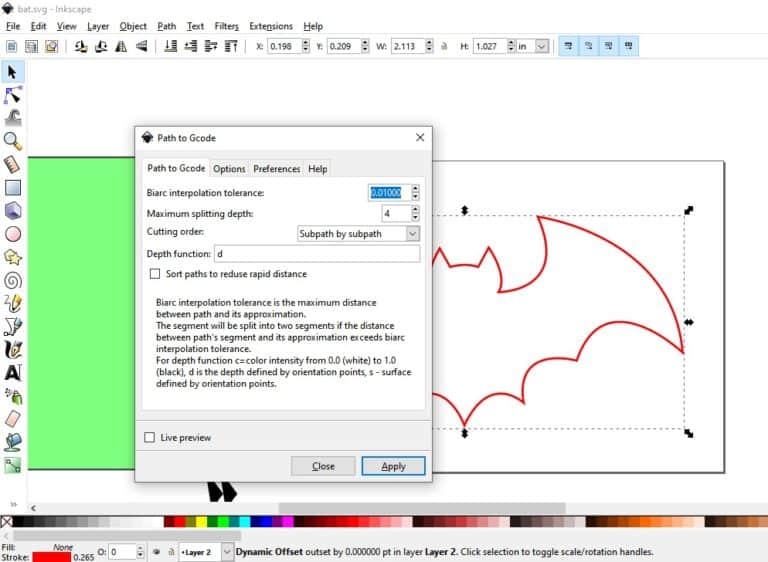 inkscape gcode prints only a part