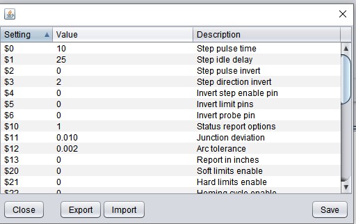 Universal Gcode Sender firmware settings