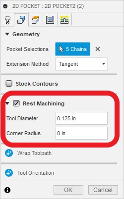 Type in the tool diameter from the first Pocket contour