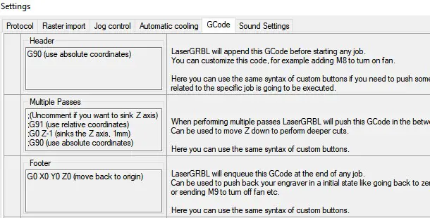 settings gcode