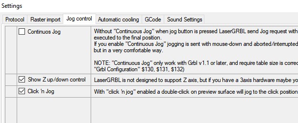 settings jog control